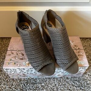 Fergalicious by Fergie Peep-Toe Booties – Taupe Cutout Heels